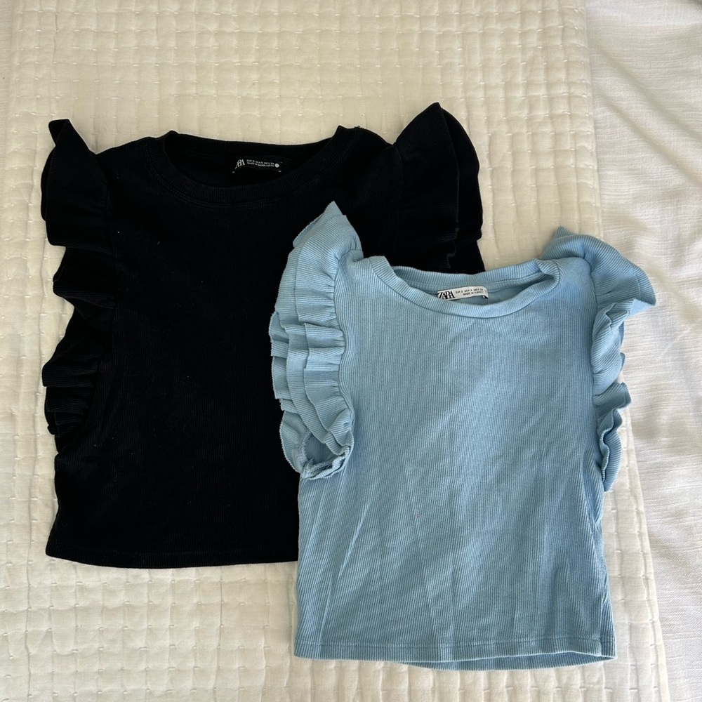 Zara Black and Blue Ruffle Sleeve Tees